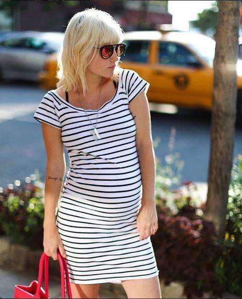 Bump & Beyond - White Striped Bardot Maternity Dress